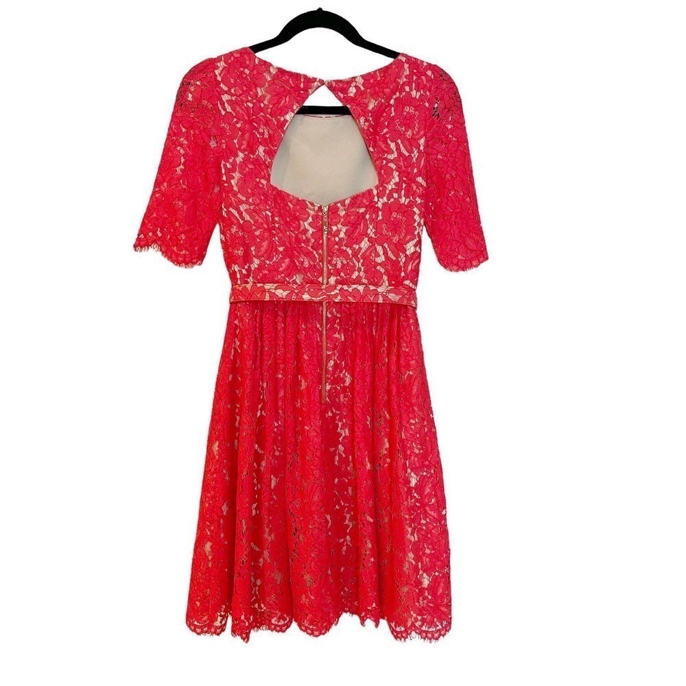Eliza J Belted Lace Fit and Flare Dress Short Sleeves Red Women's Size 2 - Picture 15 of 15